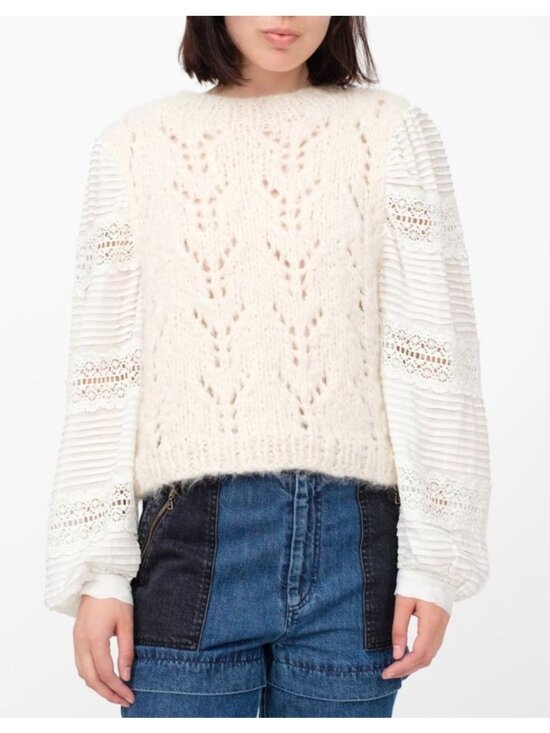 Sea New York Sweaters - Sea NY Ellie Alpaca Wool Balloon Sleeve Lace Sweater White Size Small